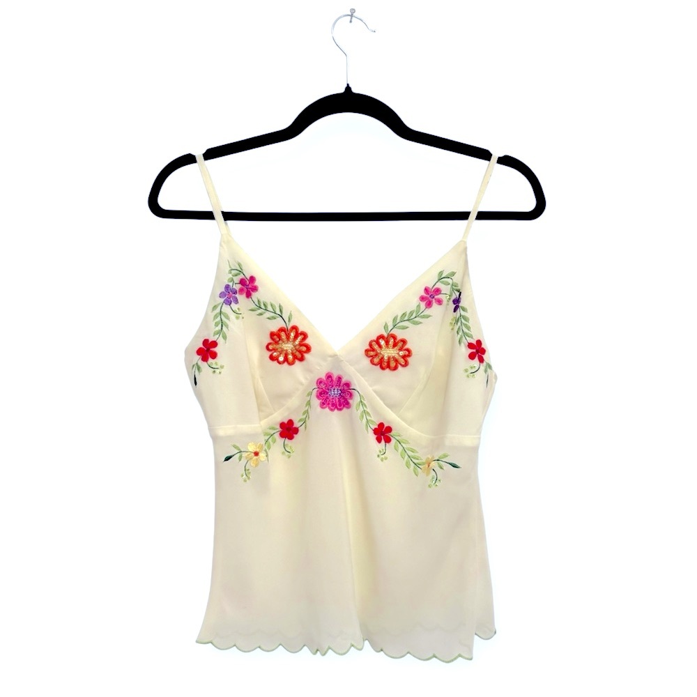 Vintage Y2K Embroidered Floral Camisole Top, Size M
